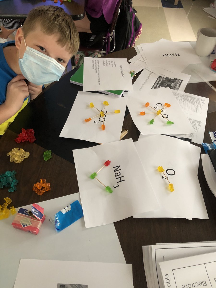 PWE_Splendora's tweet photo. Students in Mrs. Clough's 6th grade Honors Science used gum drops &amp; gummy bears to practice counting atoms in a chemical formula and try their hand at building a molecule. 
#pweallgoodinthewoods #pwerocks #IamaWildcat #wearesplendora @SplendoraISD https://t.co/ePR48EzaAb