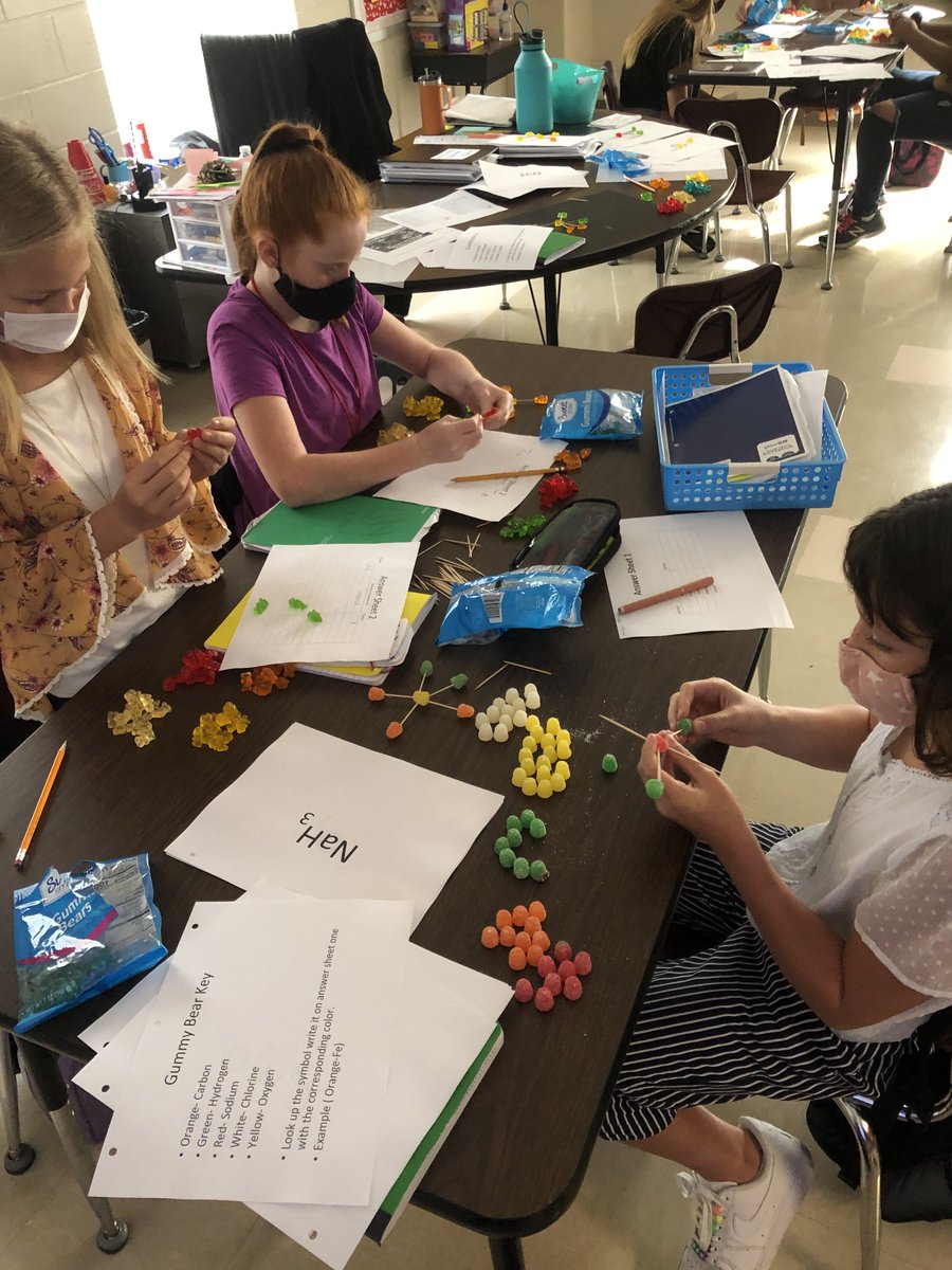 PWE_Splendora's tweet photo. Students in Mrs. Clough's 6th grade Honors Science used gum drops &amp; gummy bears to practice counting atoms in a chemical formula and try their hand at building a molecule. 
#pweallgoodinthewoods #pwerocks #IamaWildcat #wearesplendora @SplendoraISD https://t.co/ePR48EzaAb