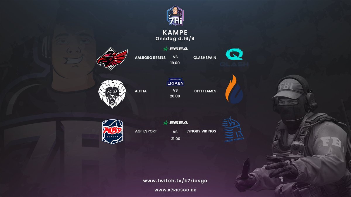 K7riCS's tweet photo. En dag for hurtig, men om ikke andet får vi god cs i morgen onsdag.
kl 19.00 @ESEA
@AalborgRebels vs #QLASHSpain
kl 20.00 @Dust2dk @ELGIGGAMING
@AlphaDenmark vs @CPHFlames
kl 21.00 @ESEA
@AGFEsport vs @lyngbyvikings
Torsdags program kan du allerede se under👇 https://t.co/45wiQSNwiz