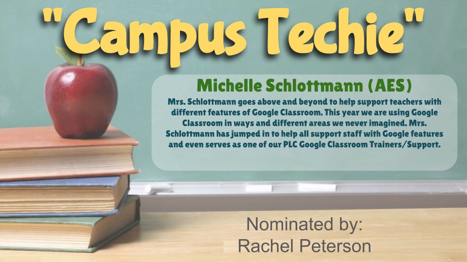 Tommyspall's tweet photo. Michelle Schlottmann ( @MrsSchlottmann ) is a true "Campus Techie"! @AltonElementary & the @BISDwiredTeam are grateful for her tech knowledge, integration, and support! Thank you, Michelle, for helping your peers and students! #altonadventures #cubproud #bisdwired #CampusTechie https://t.co/D2Q4bMiRSJ
