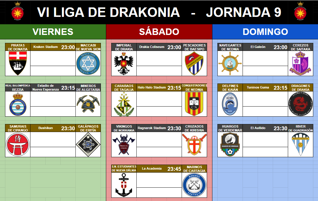 Drakonia_Liga's tweet photo. JORNADA 9 - ENFRENTAMIENTOS https://t.co/xQzXBxG1AV