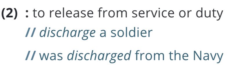 So, when I think of discharge I immediately think of it in a military context, as in being discharged from the army. Given in each example Eva is the one being discharged by a Birling, this suggests to me some of the power dynamic between the two. /2