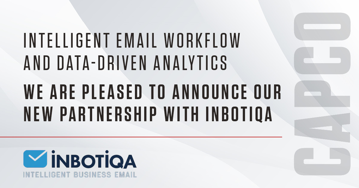Capco's tweet photo. Our new partnership agreement will enable @Capco to co-market @inbotiqa's YUDOmail workflow and analytics tool for back office and operations teams and provide implementation services for our respective clients. https://t.co/5DlhG0CrTN #AI #DataAnalytics https://t.co/3M6d7A0XGf
