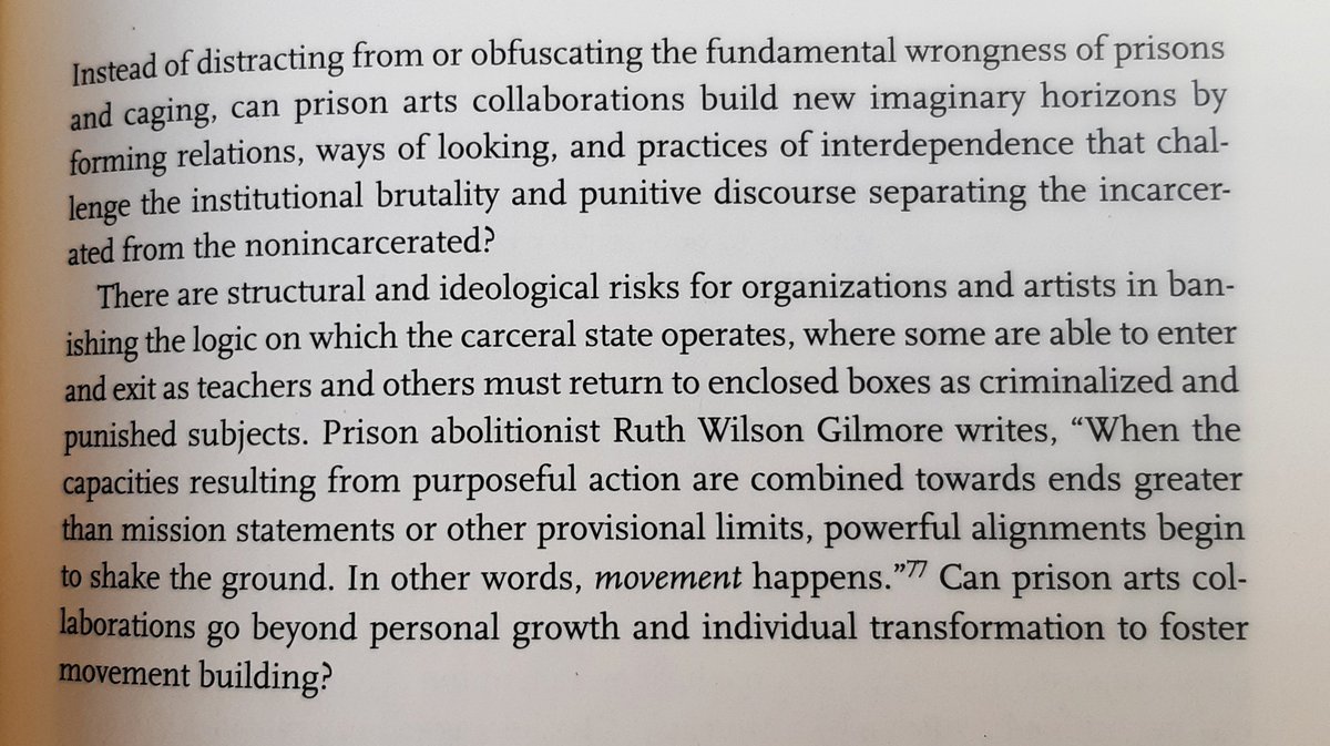 This chapter on the power dynamics of #prison #art collaborations in @MarkingTime6 by @NicoleFleetwoo2 should be compulsory reading for anyone delivering art / education programmes in prison. Such an incredible book!