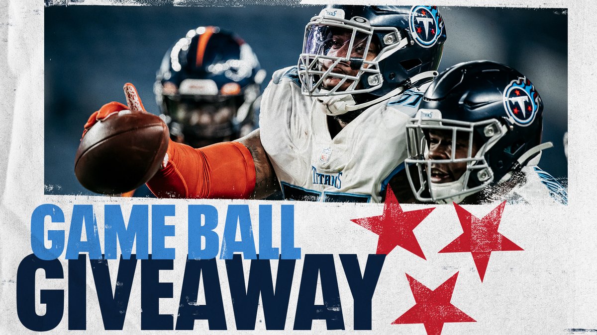 Titans's tweet photo. #Titans Game Ball Giveaway 🏈

RETWEET and follow @Titans for the chance to win an official game ball from our victory over the Broncos. https://t.co/f03N98eTiP
