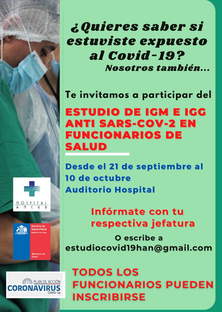 Invitan a funcionarios del Hospital a participar de estudio nacional de prevalencia sobre el nuevo Coronavirus

NOTA COMPLETA:

hospitalancud.gov.cl/index.php/noti…