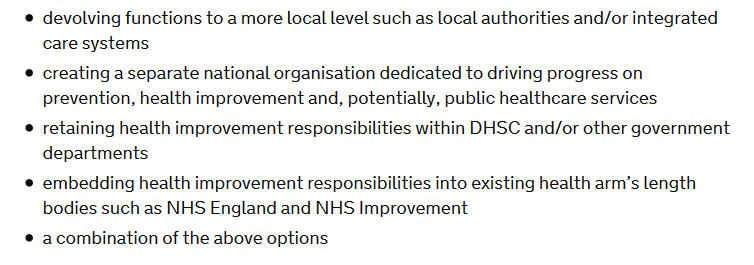 5/6. There are options being looked at for where to send  @PHE_uk functions; much more important is how to maintain critical mass and strengthen accountability for outcomes across national-local system (inc NHS). This is the opportunity that cannot be missed in this change.