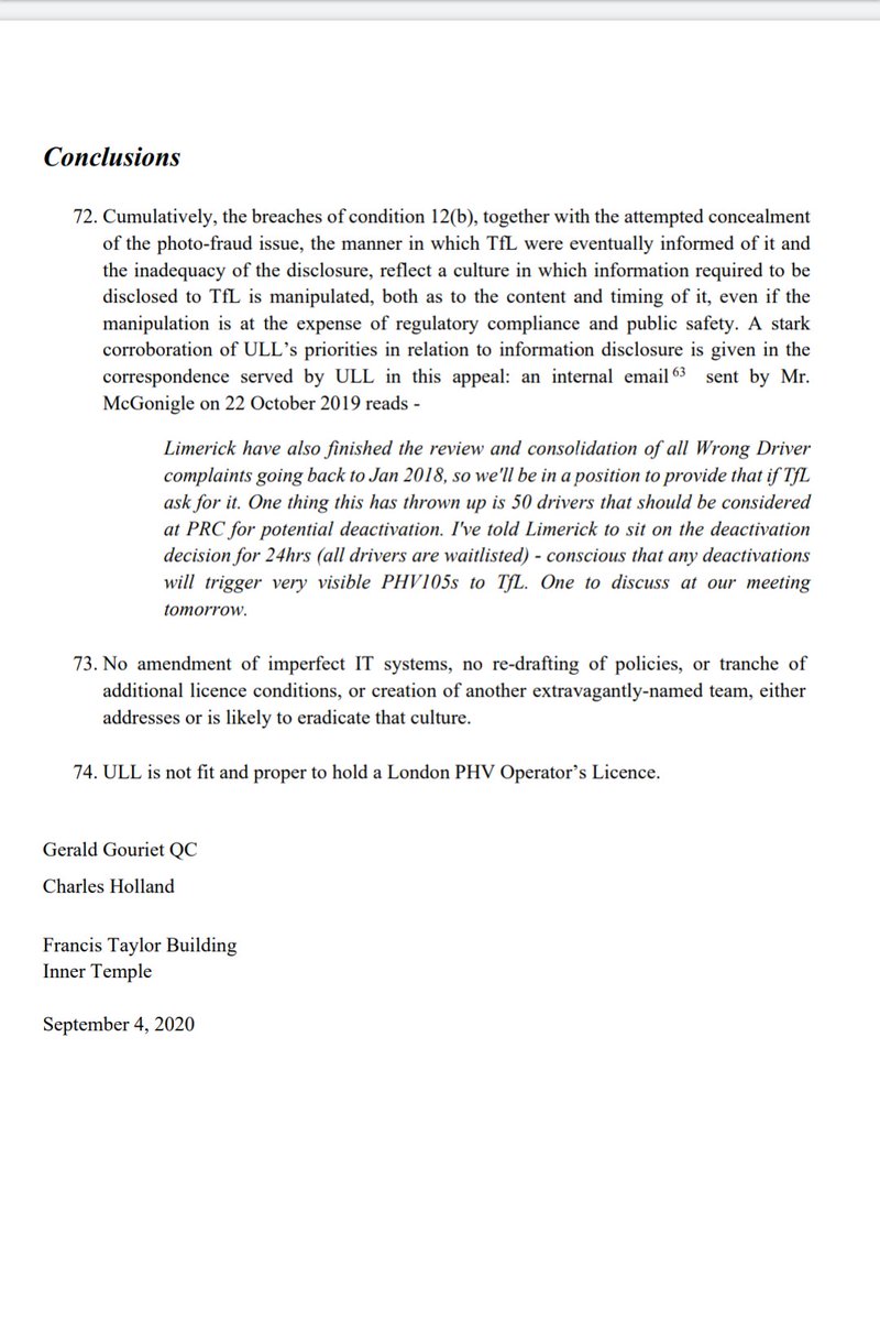 CabvisionTaxi's tweet photo. @Sammyscarf Interesting para in the conclusion @TheLTDA submissions.
I think it's fair to say that the culture hasn't changed, despite the actors being replaced. #NotFitAndProper
@susanthesquark @veenadubal @LorenaSGonzalez @KatieJWells @RobynDunnit https://t.co/tJuZZqHfeF