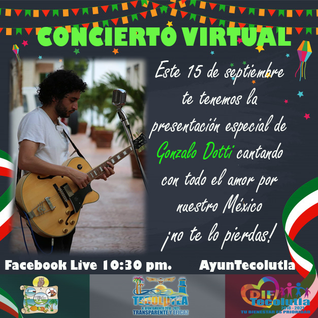 TecolutlaI's tweet photo. Disfruta del #conciertovirtual de Gonzalo Dotti cantando con todo el amor por nuestro #México recuerda #QuedateEnCasa es la mejor formar de honrar a los héroes que desde la trinchera nos dieron patria y libertad y a los que hoy, lo hacen desde la sala de un hospital. https://t.co/Hx2mZXo5ug