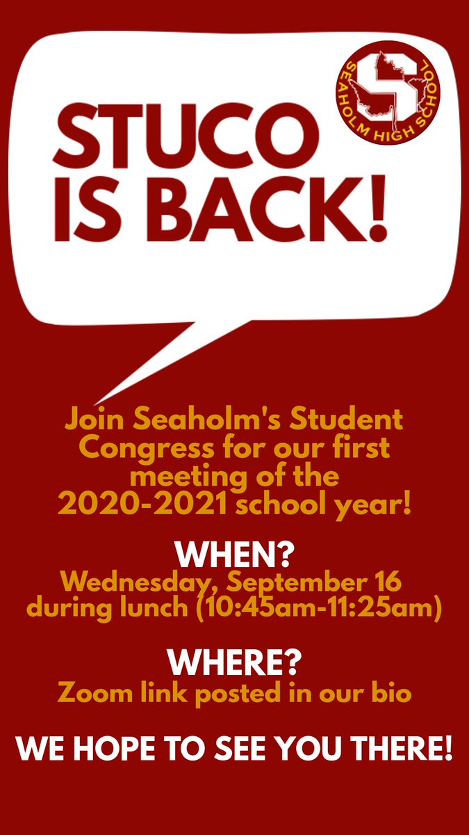 SeahomStuCo's tweet photo. First meeting tomorrow during lunch!! We hope to see you there!! https://t.co/CR9sbDBy9j