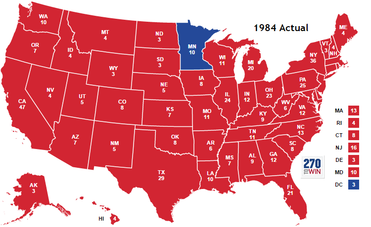 2/Here are the election maps for 1980, 1984, and 1988. It's hard for us to realize now how dominant the Republicans were in that era.Republican dominance was normal. It was the status quo. It was just the way things were.