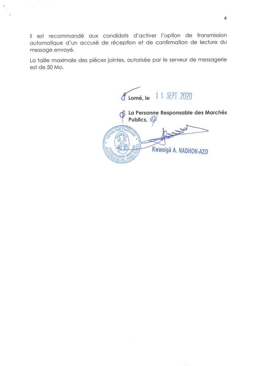 Réponses aux questions [Avis de Pré-qualification (APQ) N° 011/DEP/PRMP/DG/CEET/2020]. #CEET #Energie #Tginfo