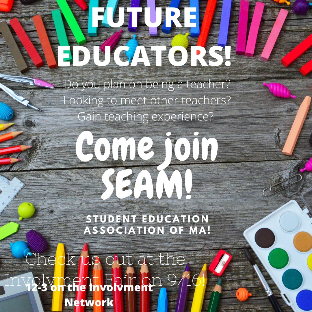 bsuseam's tweet photo. SEAM IS BACK AND IS CALLING ALL EDUCATORS!! Come check us out from 12-3 tomrorow at the virtual involvement fair on the Involvement network!! Can’t wait to see all of you!! @BridgeStateU https://t.co/pahJXDK57G