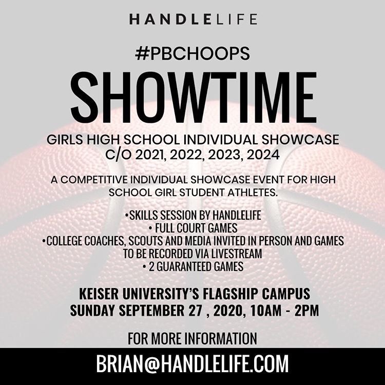 PBCBBallForum's tweet image. 🚨 GIRLS EVENT 🚨

#PBCHOOPS x #HANDLELIFE "Showtime" GIRLS High School Individual Showcase C/O 2021, 2022, 2023, 2024

A Competitive Individual Showcase Event for HS girl student athletes.

Sunday September 27 , 2020

Registration and info link 
handlelife.leagueapps.com/camps/1862401-…