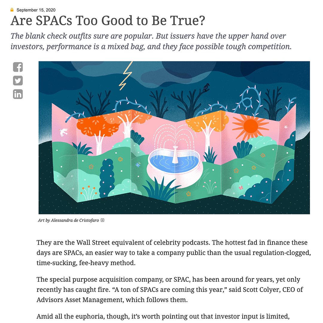 sbuzelli's tweet photo. Art by @aledecristofaro for #chiefinvofficer "Are SPACs Too Good to Be True?” #editorialillustration #artdirection
***
IMAGE: Not as good as how it looks on surface. Perfect at first glance, but not real.
*** https://t.co/XQwwVAy9NX