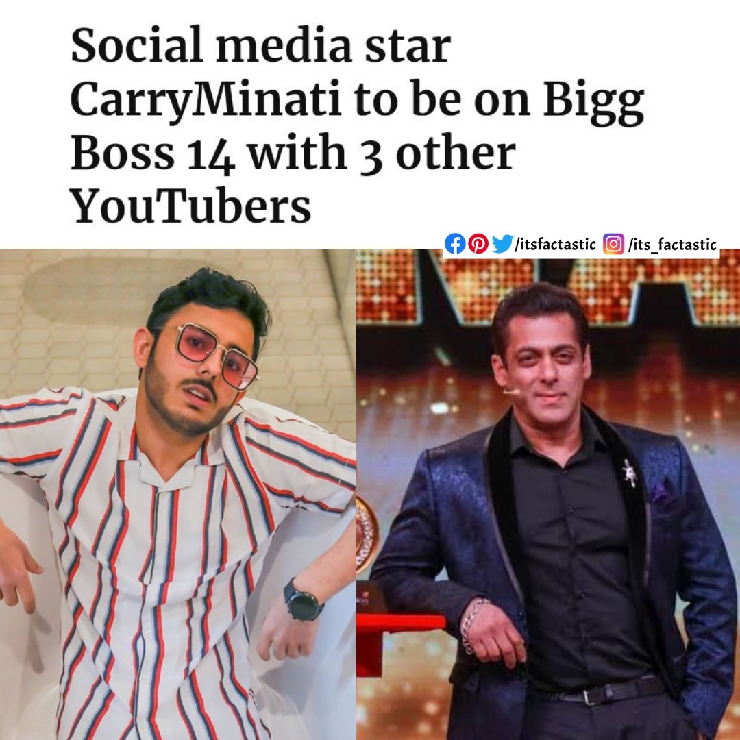 itsfactastic's tweet photo. Social Media Star Carryminati to be in Salman Khan's Bigg Boss 14 with 3 other Youtubers. According to India Today reports, Carryminati &amp; others are currently quarantined in a Hotel in Mumbai, before entering in the Bigg Boss House! What if this really HAPPENS?!😲😂 #Carryminati https://t.co/Nx0oe7UQQl
