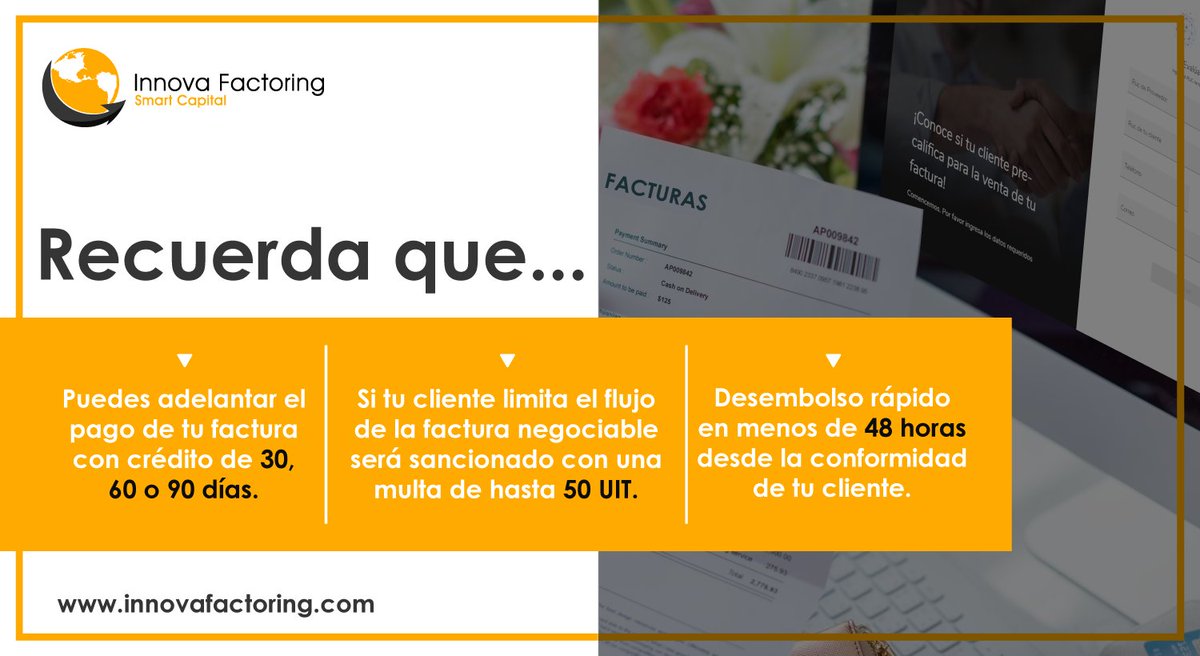 DigiFactoring's tweet photo. Recuerda que... puedes adelantar el pago de tus facturas negociables, obtener el financiamiento que necesitas y que tu cliente no puede restringir el flujo de las facturas pendiente de pago.
Para más información: https://t.co/QxBICXBfr1
#facturasnegociables #InnovaFactoring https://t.co/wBrfK6yU9f