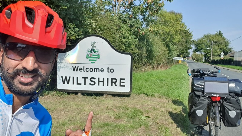 BBCWiltshire's tweet photo. Aandy Natarajan is on a 2000m cycle ride to raise money for @Rethink_  and @GrassrootsSP - today he went through Wiltshire! https://t.co/5fPo2l5lyv