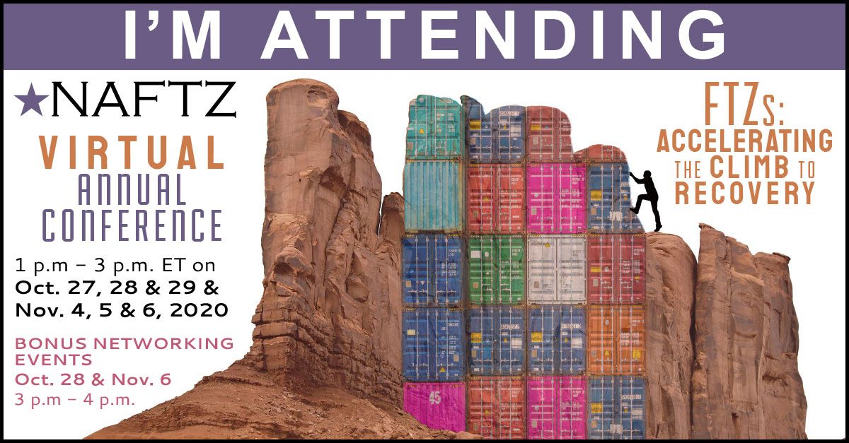 NAFTZ's tweet photo. NAFTZ Virtual Annual Conference: First Round of Early-Bird Savings Ends Today! RSVP 👉 https://t.co/uReMC7nF2u and earn up to 12 CCS/CES credits by attending the LIVE event! #PleaseRT #NAFTZAC20 #ftz #usmca #section321 #logistics #tradepolicy https://t.co/oMR7HOfgBF