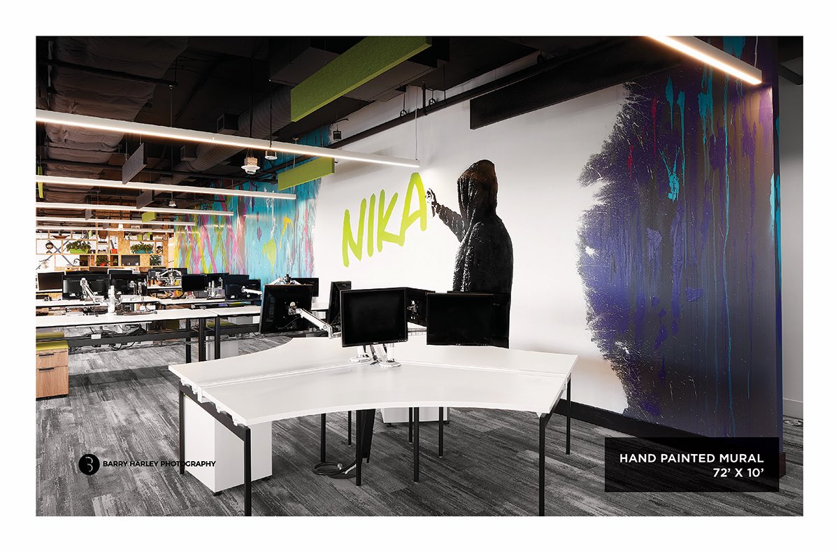 suicreative's tweet photo. SUI partnered w/ NIKA members, Kabir (CEO) &amp; Debbie (Director). NIKA’s team brought their own unique vision of the type of art &amp; environment they wanted to create for the space. SUI successfully collaborated w/ NIKA on how to bring these concepts &amp; messaging alive into the space. https://t.co/3Hvm5ZStE8