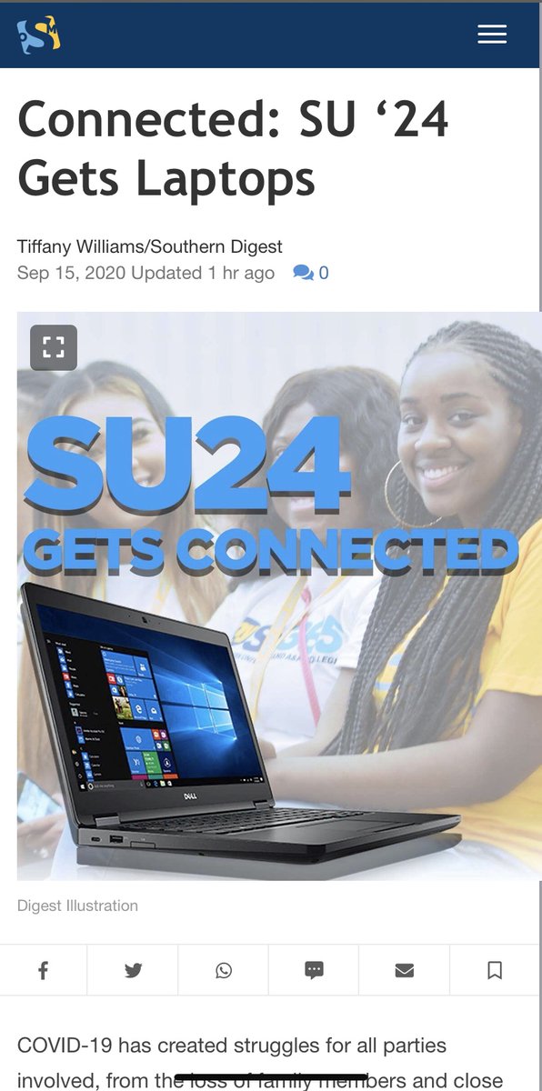 SouthernUOSM's tweet photo. If you haven’t read the Southern Digest paper yet, check it out! Read “Connected: SU ‘24 Gets Laptops” by Digest Writer, Tiffany Williams! 

#SU21 #SU22 #SU23 #SU24 #MaskUp #Jaguars #SouthernU #SUBR #SU #SUAlumni #Speakup .
#SouthernU #OSM #SUBound #StudentMedia #SouthernDigest https://t.co/u2TAL4oIFf