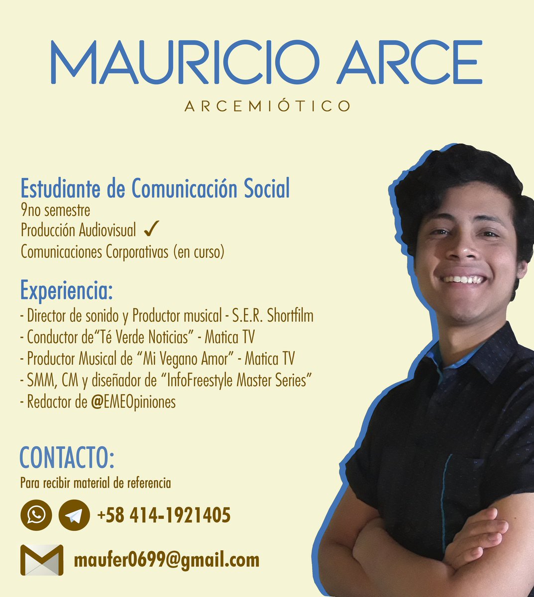 arcemiotico's tweet photo. ✨HOLA✨

Soy Mauricio Arce, tengo 21 años y estoy buscando oportunidades laborales para ayudar a mi familia a pagar mis últimos semestres, aprender, recibir experiencia y mejorar mis equipos de trabajo. 

Un RT 🔃 y like ❤ ayudaría muchísimo. 🙏🏽 https://t.co/hG3McCYM3Z