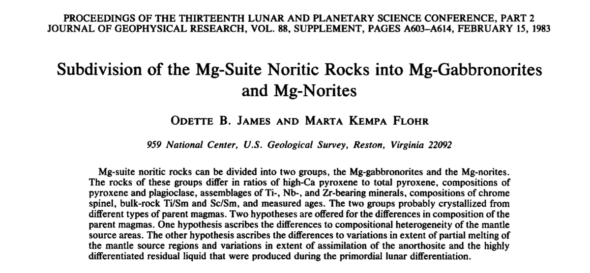 As a consequence, mantle-derived melts capable of reproducing Mg-suite mineralogy do not also reproduce gabbornorites(!), which are commonly tied to Mg-suite. However, this idea is not without precedent, as some very smart women lead research concluding similar in the 1980's.