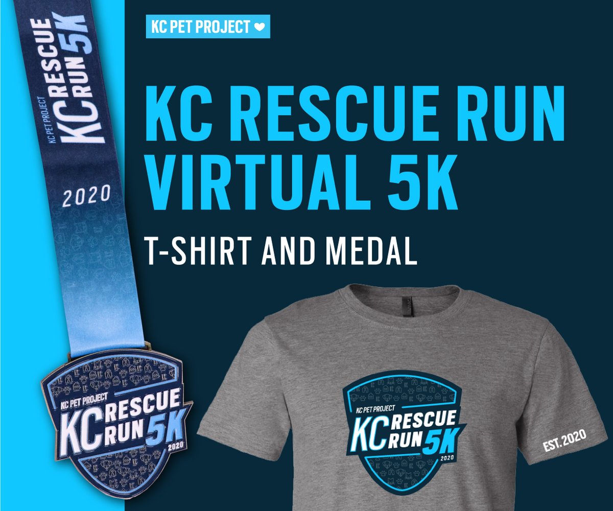 We are excited today to unveil the official KC Rescue Run Virtual 5K Medal and Tshirt! All participants who have signed up to run this year will receive this medal, race bib, and tshirt. Sign up for our virtual run today at  kcpetproject.org/kcrescuerun.