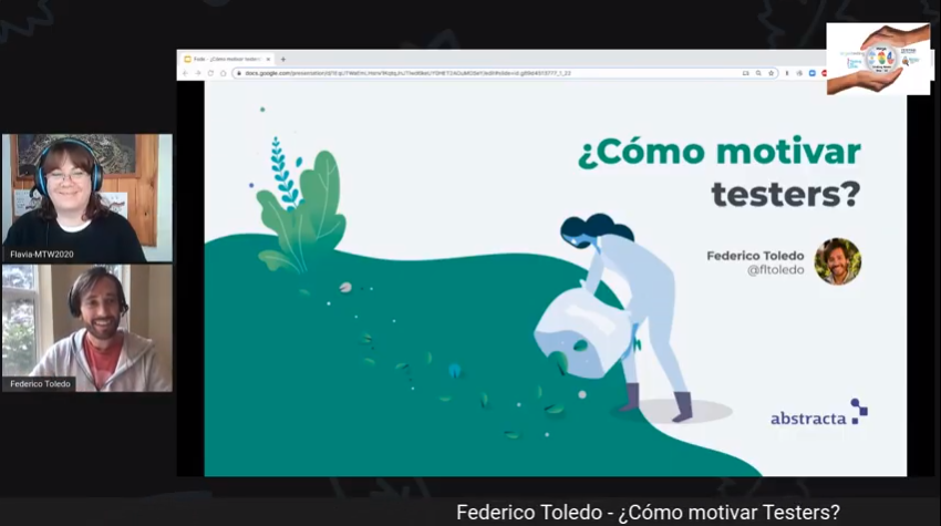 AbstractaLatam's tweet photo. 🔴 [En vivo] @fltoledo con la charla "¿Cómo motivar #testers? en la primera edición de #MegaTestingWeek 

¡Súmate a la transmisión de @week_mega! →
https://t.co/feErpHBkh7 https://t.co/U7daPwzK2h