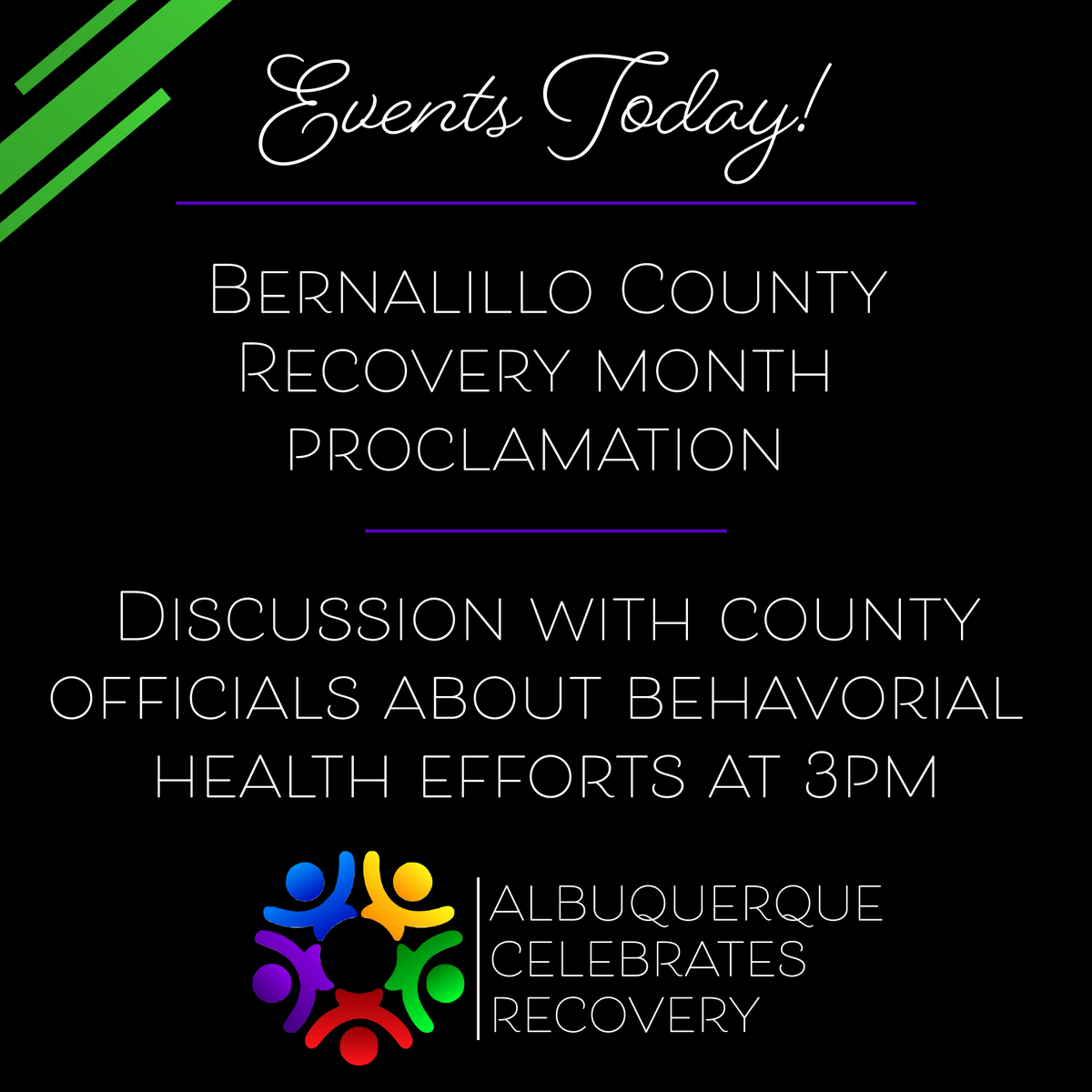 ABQRecovery's tweet photo. Today, The Bernalillo County Commission gives a proclamation officially recognizing September as Recovery Month. We'll then be having a discussion with county officials to discuss the efforts to improve our behavioral health systems at 3pm on FB Live. 

#abqrecovery2020 https://t.co/uHmzUmkDME