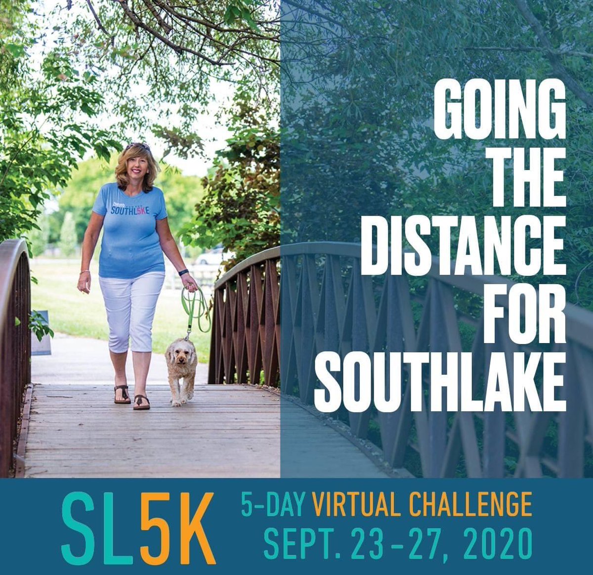 SouthlakeFndn's tweet photo. WITH THE SL5K ONLY 9 DAYS AWAY, Sheila Tilotta, Southlake Foundation’s Interim President and CEO, is training for the Nature's Emporium #SL5KVirtualChallenge with her furry friend Charlie! 

Show us how you are training and tag us to be features on our social!  

#runforsouthlake https://t.co/n8u34RYXW0