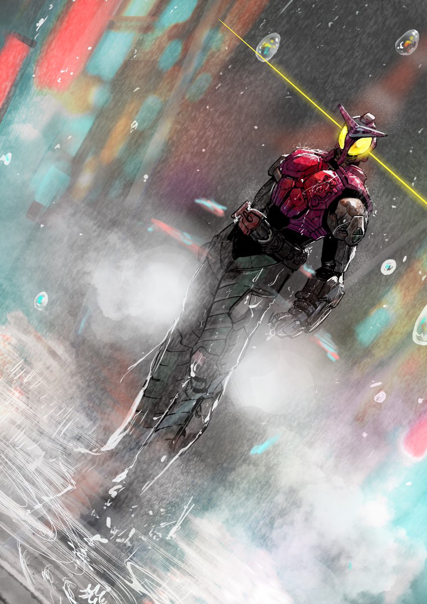 1boy male focus rain tokusatsu armor solo glowing  illustration images