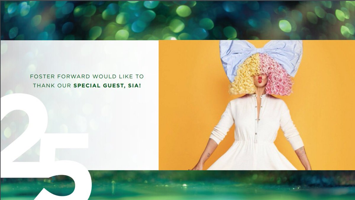 fosterforward's tweet photo. Our entire team is bursting with excitement about the guest star of our 25th Anniversary Celebration, @Sia! She is an incredible champion for so many causes &amp; we are grateful she made time to lift up ours! Let’s celebrate together Friday night 6pm EST at https://t.co/vttF5vcuA5 https://t.co/8z0Tp5KWiC