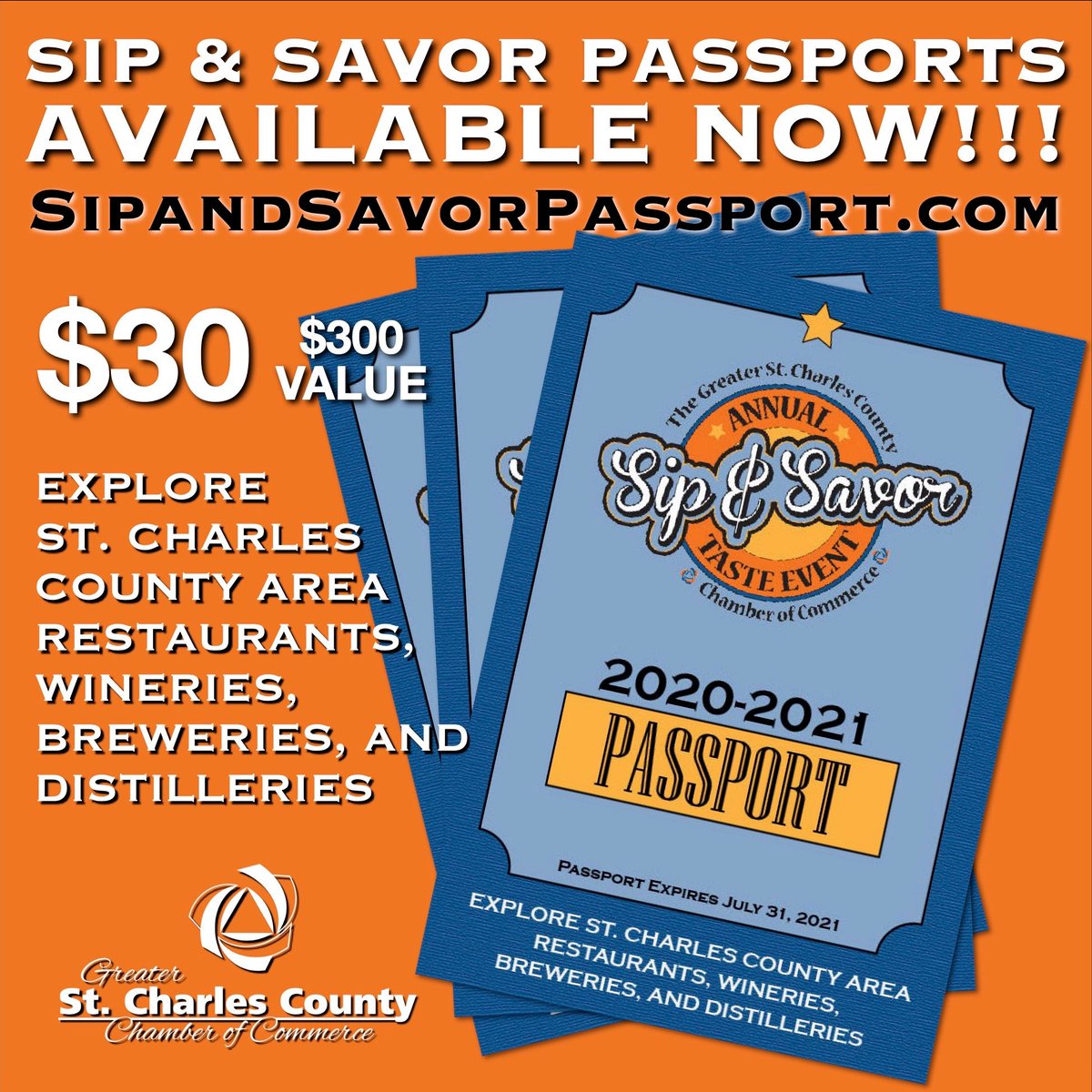 StCRegChamber's tweet image. Save money while supporting local restaurants, wineries, breweries, and distilleries.  More than $300 value for only $30.  Purchase online - sipandsavorpassport.com  Offers don&apos;t expire until 06.30.2021. #sipandsavor2020 #foodfest370 #sipandsavorpassport #buylocal