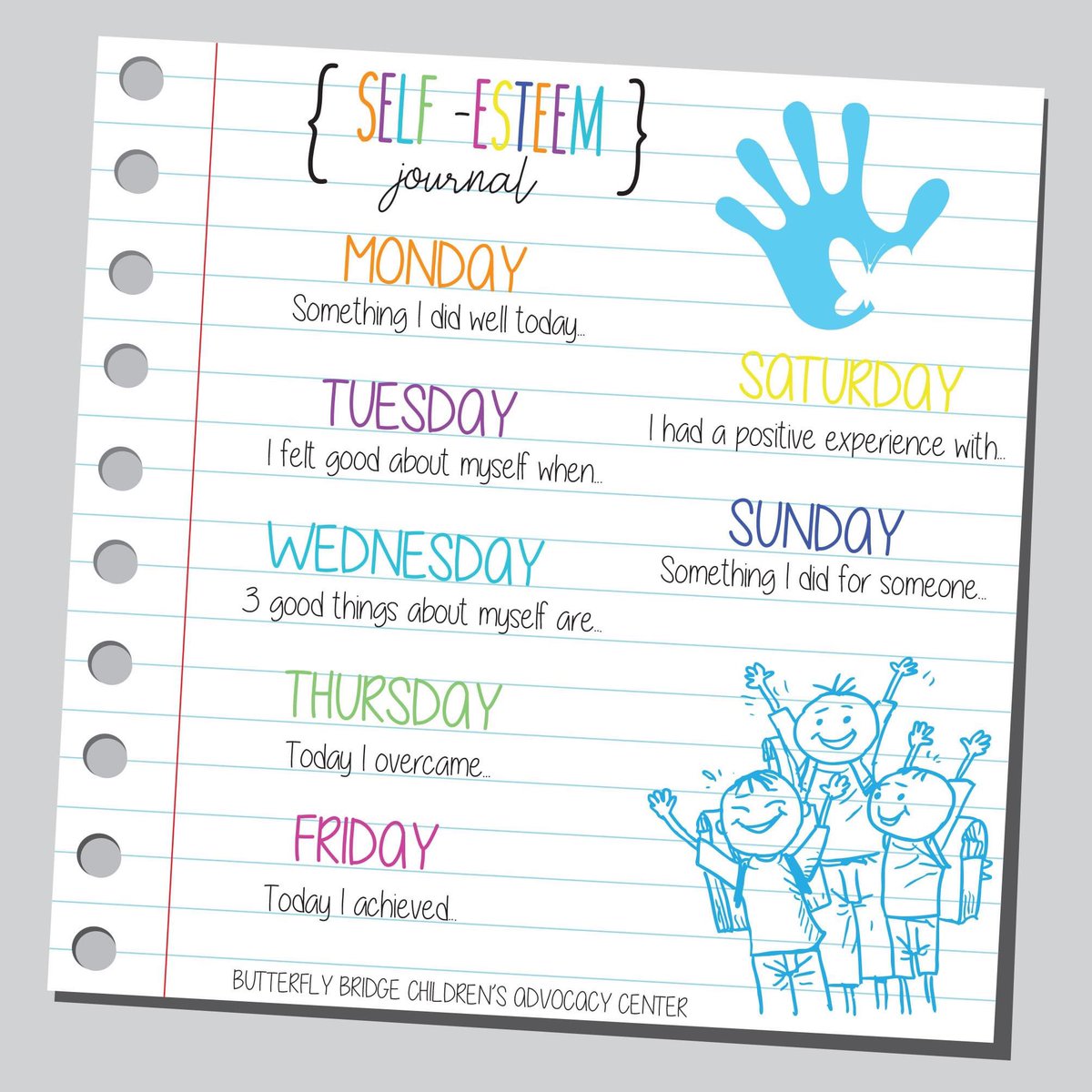 ButterflyBCAC's tweet photo. Getting back in the groove of school can cause anxiety. 
Help your child by using this self-esteem journal (you can join in to!) 
TUESDAY: I felt good about myself when.....
.
.
.
#bbcac #butterflybridgecac #selfesteem #journal #anxiety #stress https://t.co/Cy3vURiLtI