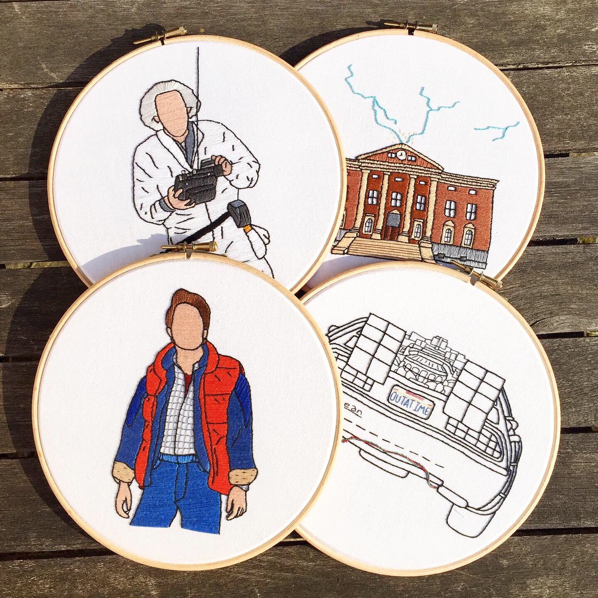 IronicButIconic's tweet photo. I don’t usually post my embroidery on here but I made these Back To The Future pieces recently and idk I think they’re pretty cool https://t.co/jl7TZOO5XB