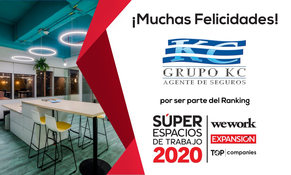 Muchas Felicidades <a href="/GrupoKC/">GrupoKC</a> por ser parte del Ranking #SúperEspacios de Trabajo <a href="/WeWork/">WeWork</a> <a href="/ExpansionMx/">Expansión</a> <a href="/ExpEmpresas/">Expansión Empresas</a> #TOPcompanies