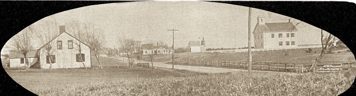 HSOldYarm's tweet image. Looking east on Route 28 with the West Yarmouth schoolhouse on the right, around 1900. The West Yarmouth Library now stands where you see the schoolhouse, which was moved back to Lewis Road. #oldcapecod