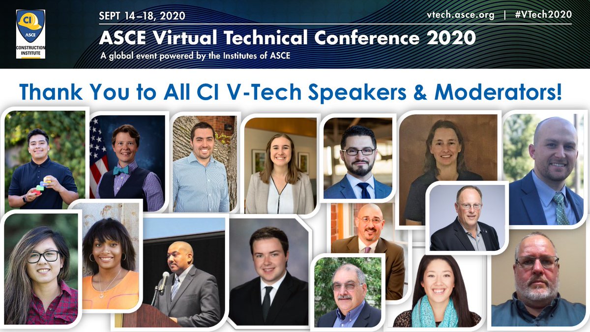 CI_ASCE's tweet photo. CI Speakers & Moderators,
Thank you for an amazing job! We truly appreciate your active participation with our #Vtech2020 program.
Also, a special thanks to CI's Director, @ci_katerina for putting in long hours behind the scenes to help make this a success! https://t.co/tLOh45yiAq