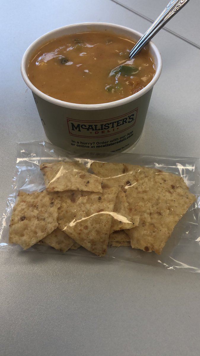bethkoffman's tweet photo. @McAlistersDeli please give your guests more tortilla chips when we order chicken tortilla soup. This meager offering cannot even get me started. 
Sincerely, 
Frustrated soup lover https://t.co/pwZLA0HchC