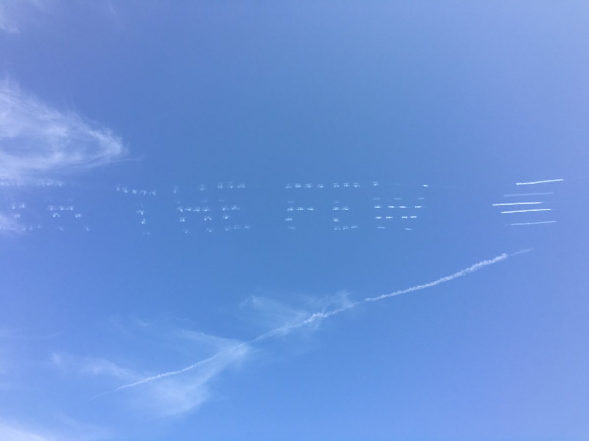 Emlou80's tweet photo. Thank you @GlobalStarsTeam for what you did earlier. It looked great from Garlic row in Cambridge although the cloud obscured "remember" for us. #BattleOfBritain80 #RememberTheFew https://t.co/8KBfyoodro