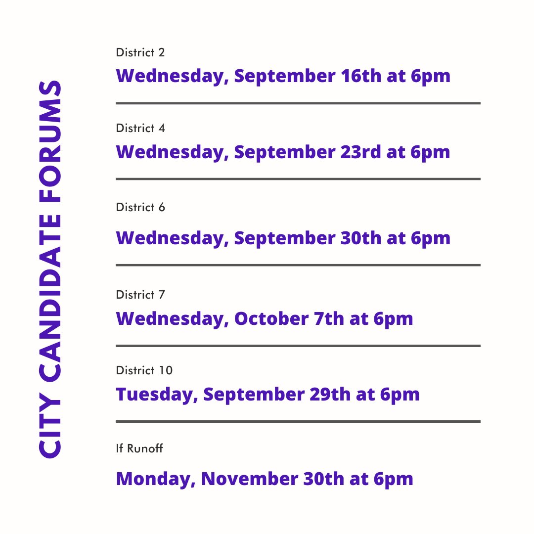 OurGoodPolitics's tweet photo. Hey Austin, get to know your City Council candidates running in the 2020 election during virtual forums starting tomorrow! Dates + how to tune into the forums below ⬇️ https://t.co/SK71cARRXV