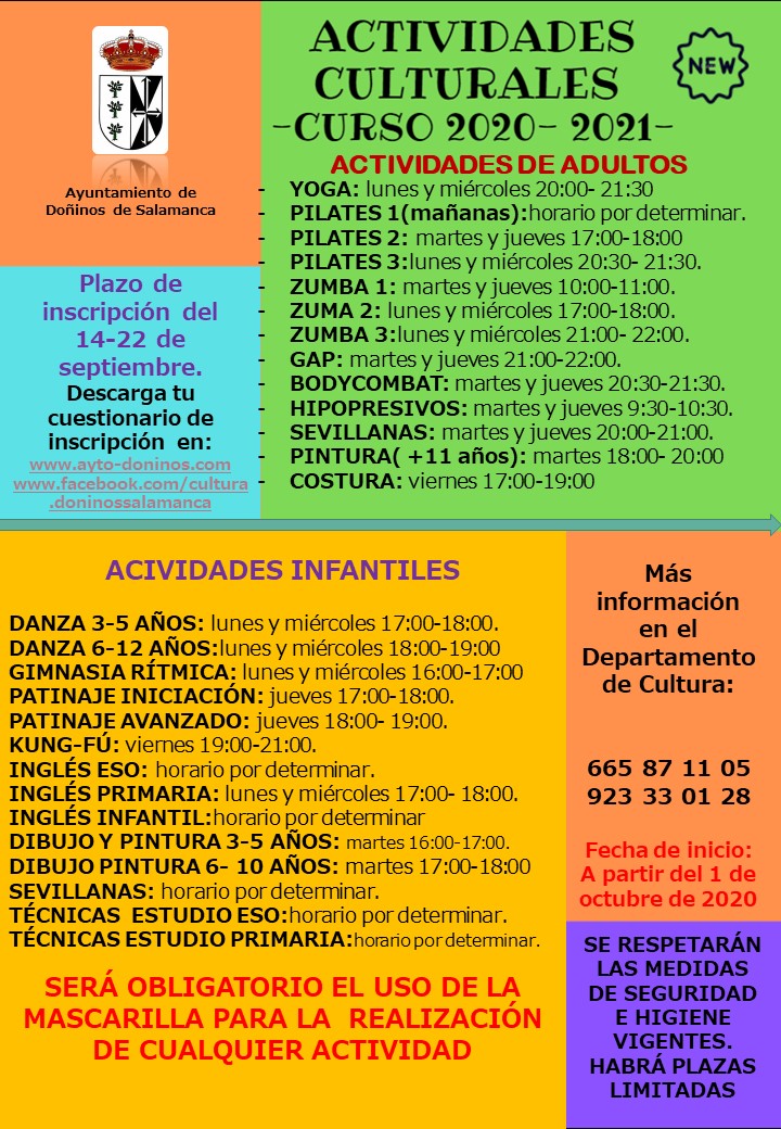 DeDoninos's tweet photo. ABIERTO EL PLAZO DE INSCRIPCIÓN PARA LAS ACTIVIDADES CULTURALES DEL CURSO 2020- 2021.
Toda la información en nuestra web:
https://t.co/tzx7GRaU2R

Cuestionario para inscribirse: https://t.co/OBYrqHXjvS https://t.co/07eneEf1Qw