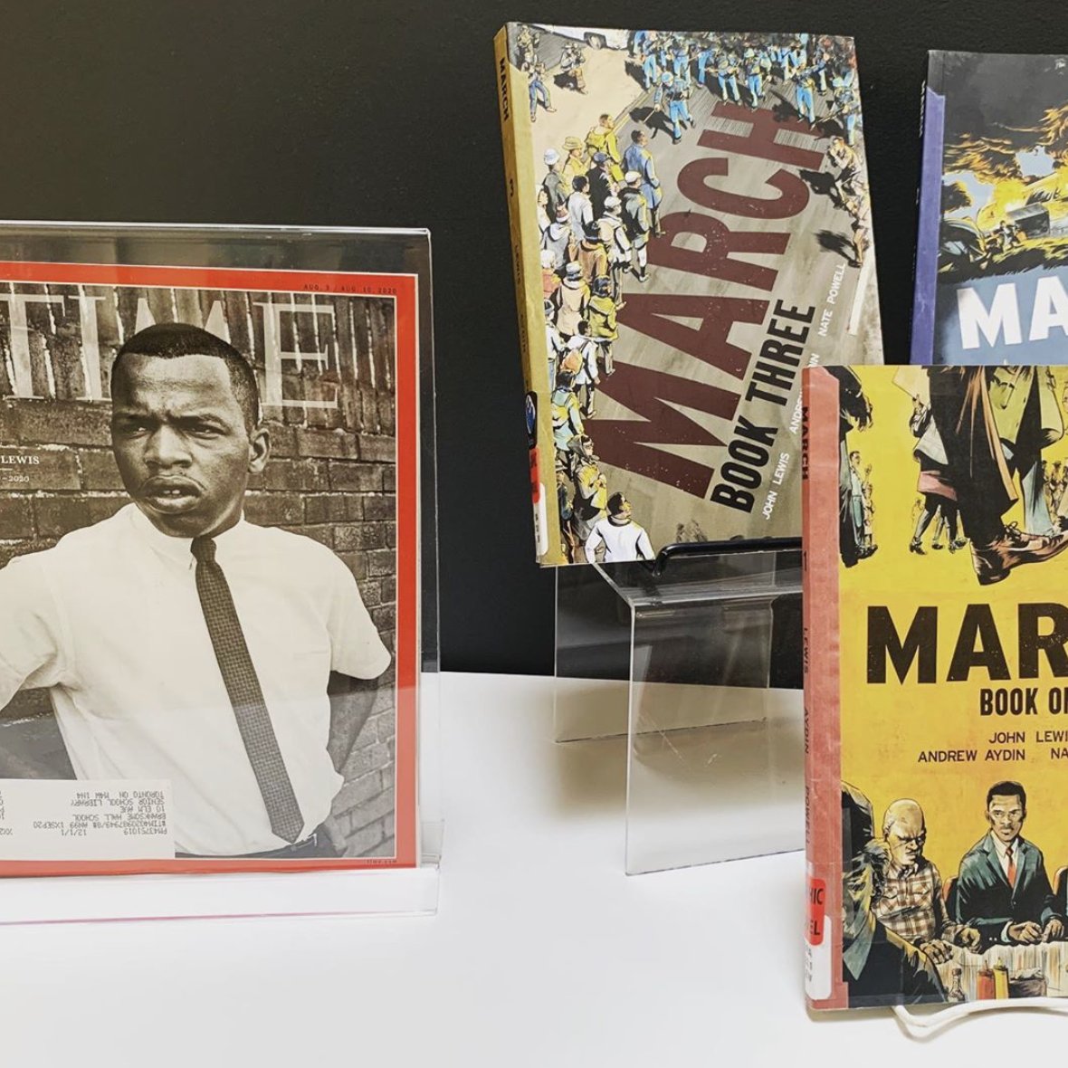 branksomehall's tweet photo. Bookmark this for #BHFall2020. Congrats to Alana and Sunny for their award-winning designs, an annual Resource Centre tradition. Its display honours the late U.S. statesman John Lewis, co-author of March, a graphic trilogy about the Civil Rights Movement.  #BranksomeHall https://t.co/IoEdtzMc0N