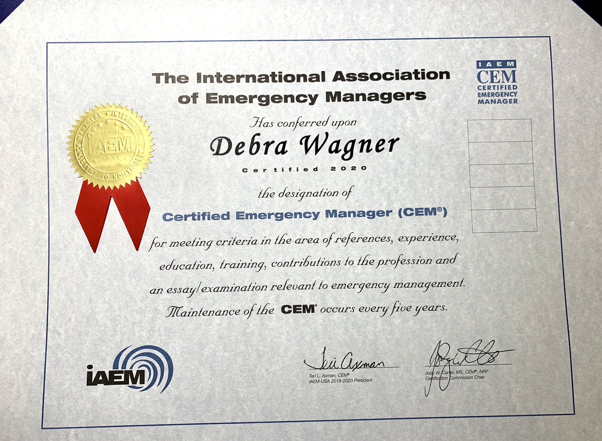 MWCEM1's tweet photo. Well, I don’t get to go to Long Beach and stay on the Queen Mary, and see Julie Looper Coats, and be recognized in front of a huge gathering of colleagues and friends, but I do get a certificate suitable for framing.  #iaemstrong https://t.co/DJr1TpBhaC
