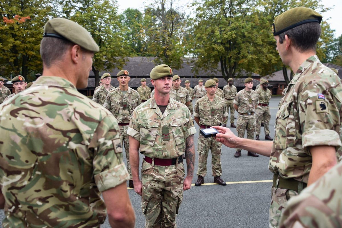 BritishArmy's tweet photo. Soldiers from 1 LANCS have received their operational service medals for their recent deployments. In a socially distanced parade, the Brigade commander awarded the medals for their role in training Iraqi and Kurdish security forces and supporting the @UN mission in South Sudan. https://t.co/GE5k5l8wAD