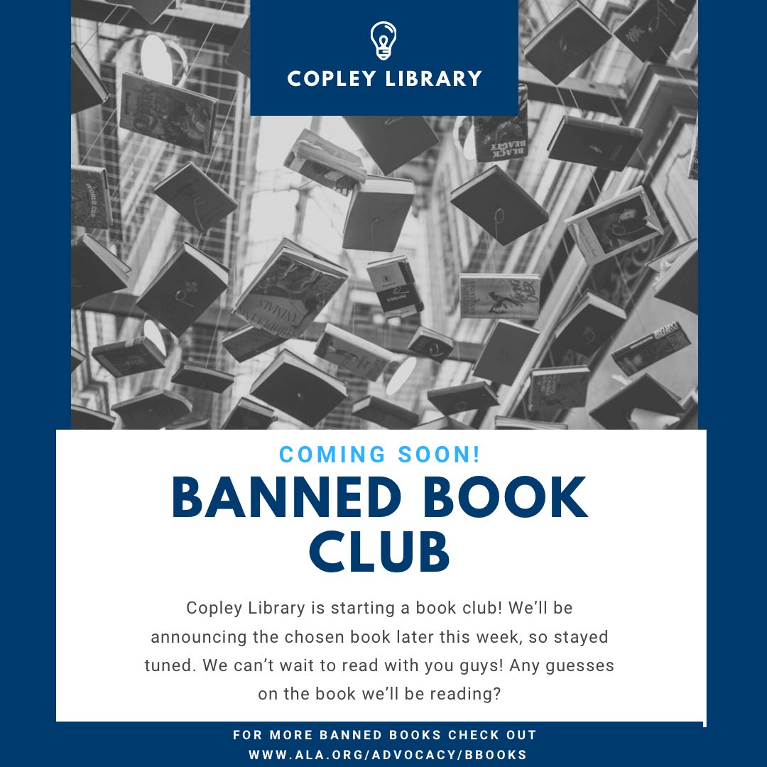 CopleyatUSD's tweet photo. We’re hosting a Banned Book Club for the upcoming #BannedBooksWeek. We’ll announce our selected Banned Book later this week. Stay tuned! #universityofsandiego #usdstudents #ireadbannedbooks https://t.co/uG3f9YbyTd