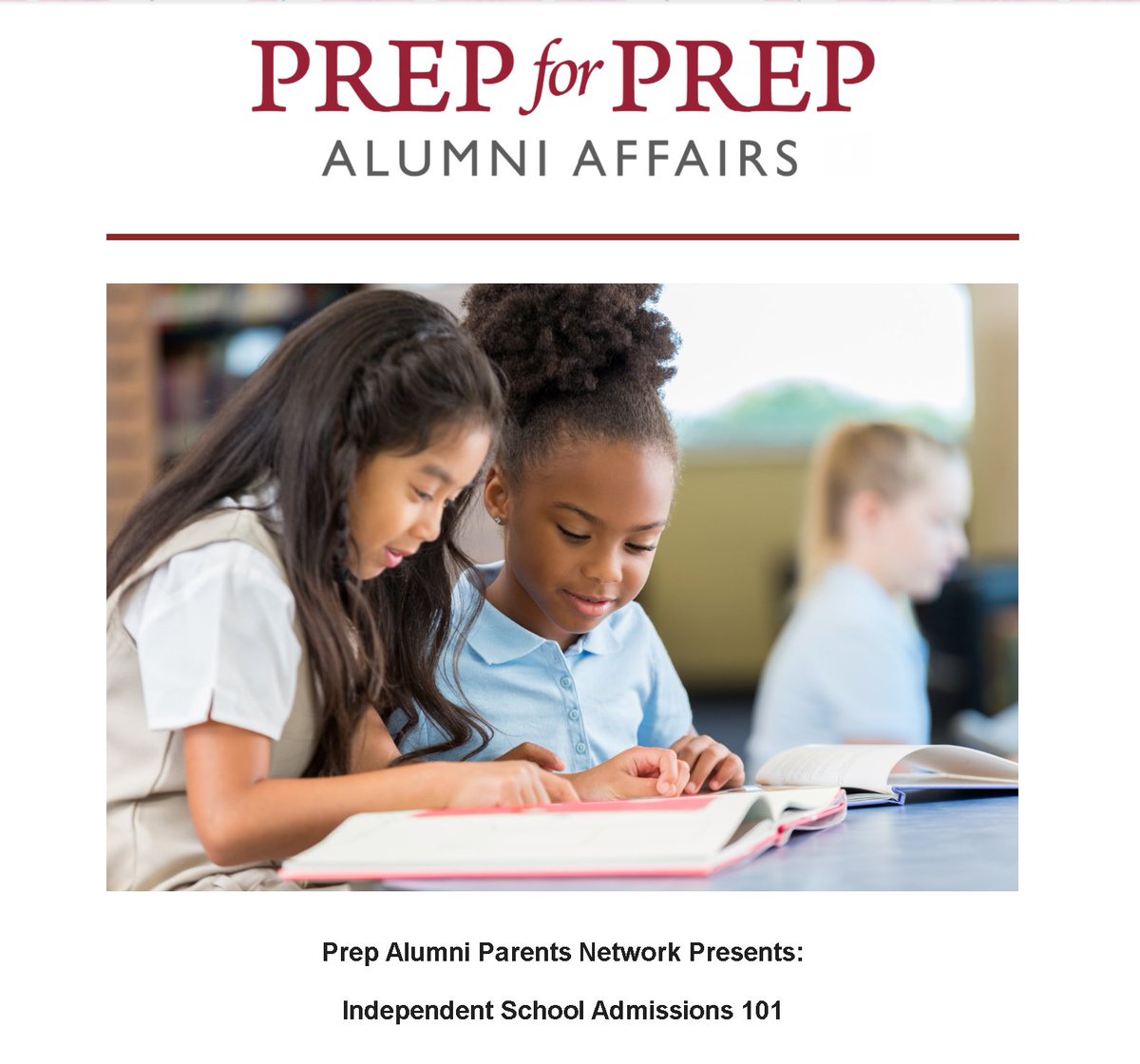 Prep_for_Prep's tweet photo. #AlumUpdate Our #PrepAlumni Parents Network is hosting a Q&A panel for alums considering independent schools featuring Charles Guerrero (V) from @ecfs1878, Renée Chung (XVII) from The Spence School, and Vanessa Prescott from @BerkeleyCarroll. Alums, check your emails to RSVP! https://t.co/anqtFwTIYo