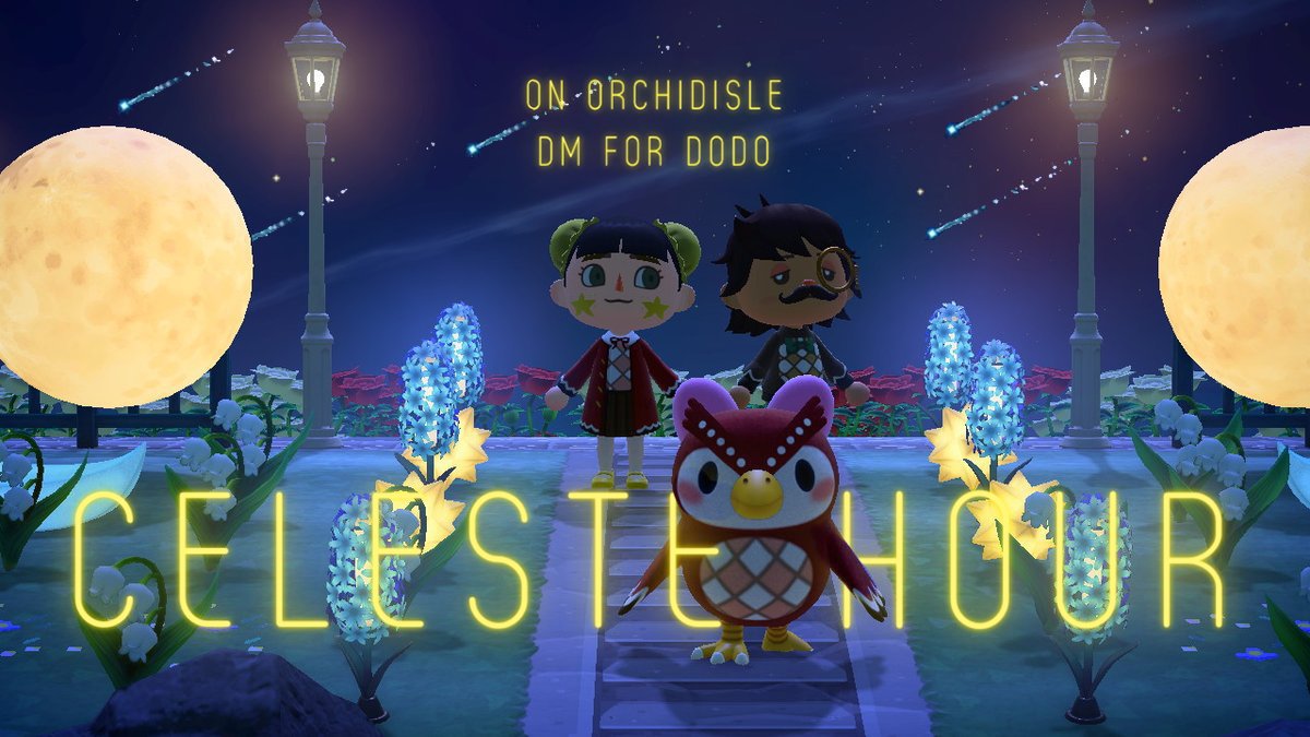 CrossingOrchid's tweet photo. Celeste & Meteor Shower Party on my Island right now!
I'll be open for about 3 hours!
DM for DODO~
No entrance fee required~
All I request is that you be nice to my flowers & not trample them
#AnimalCrossing #ACNH #Celeste #Stars #MeteorShower #CatchStar #StarFragment #ACNHEvent https://t.co/AQHd6VK66f