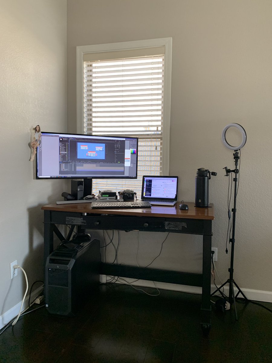 I work from home 40+ hrs/week. The least embarrassing thing about this photo is the cut out of Jennifer Anniston on the monitor. 

Biggest offender: the tape on my desk, it keeps the drawer from falling off into my lap 😂 #ModsyWFHGlowUp